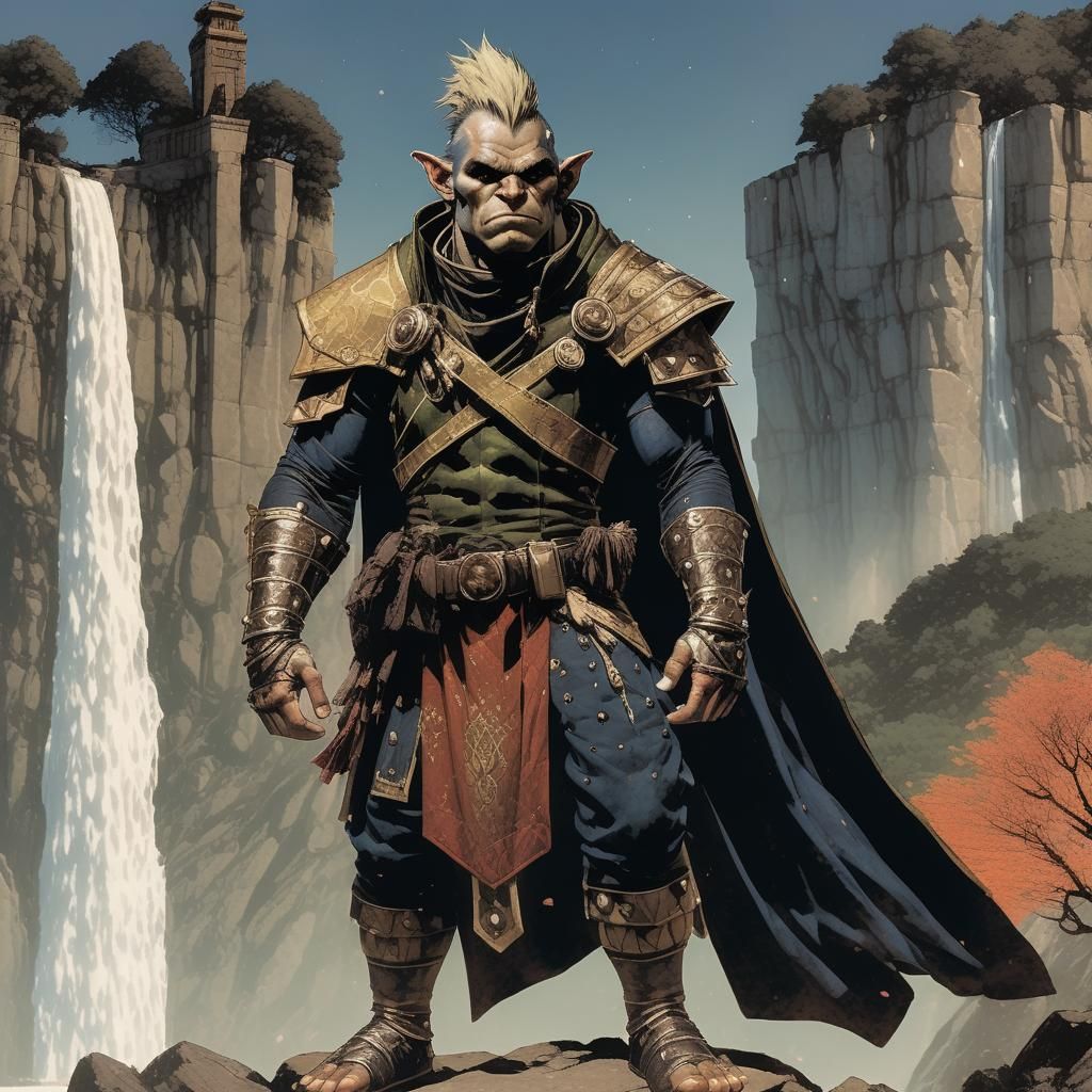 Orcish Rogue in Dark Green Mohawk Seeks Refuge in Waterfall...