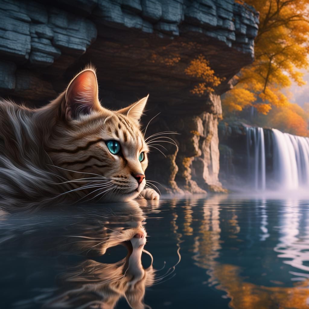 Whimsical Cat Amidst Niagara Falls Majesty