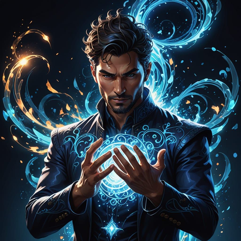 Animated Man Channels Elemental Magic: Digital Art