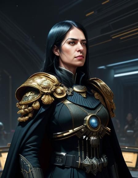 Imperial Officer Contemplates Star Map in Dark, Ornate Offic...