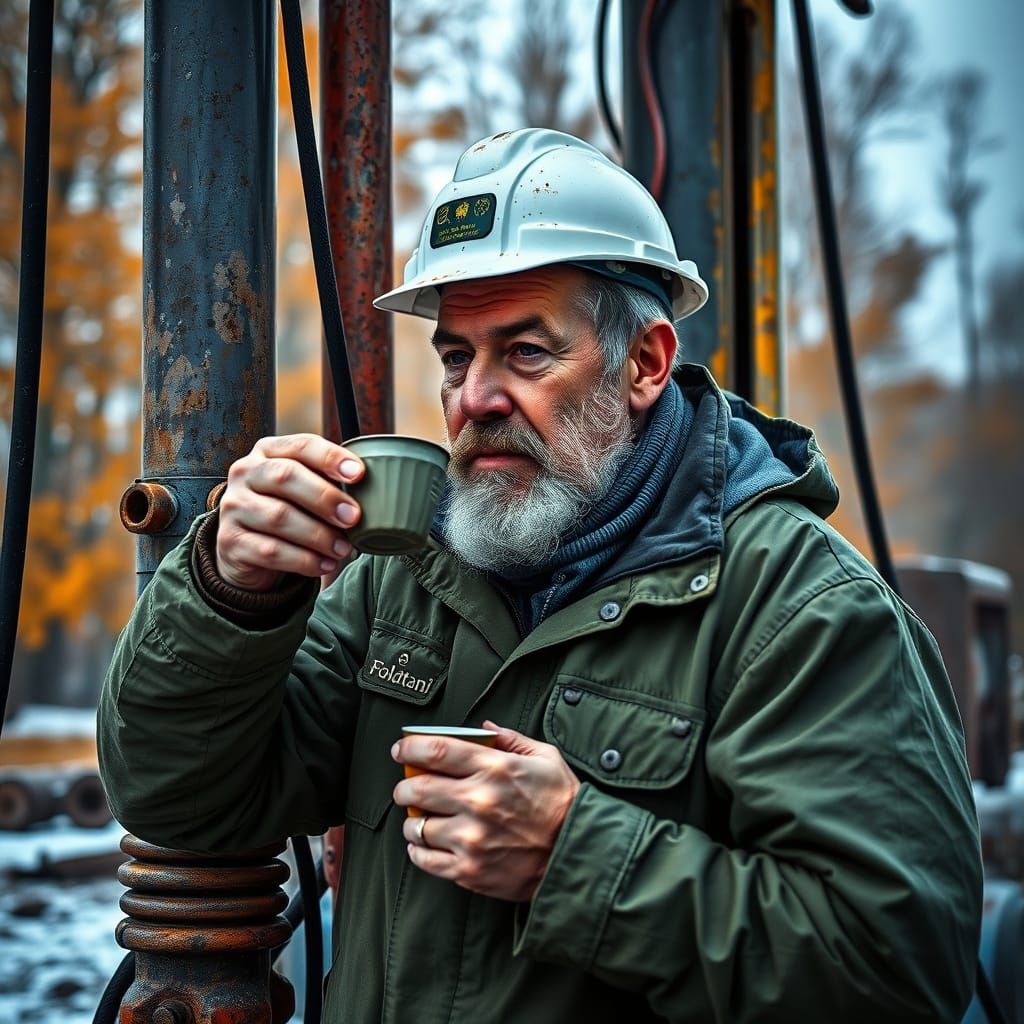 Geologist On Coffee Break Amidst Autumn Scenery
