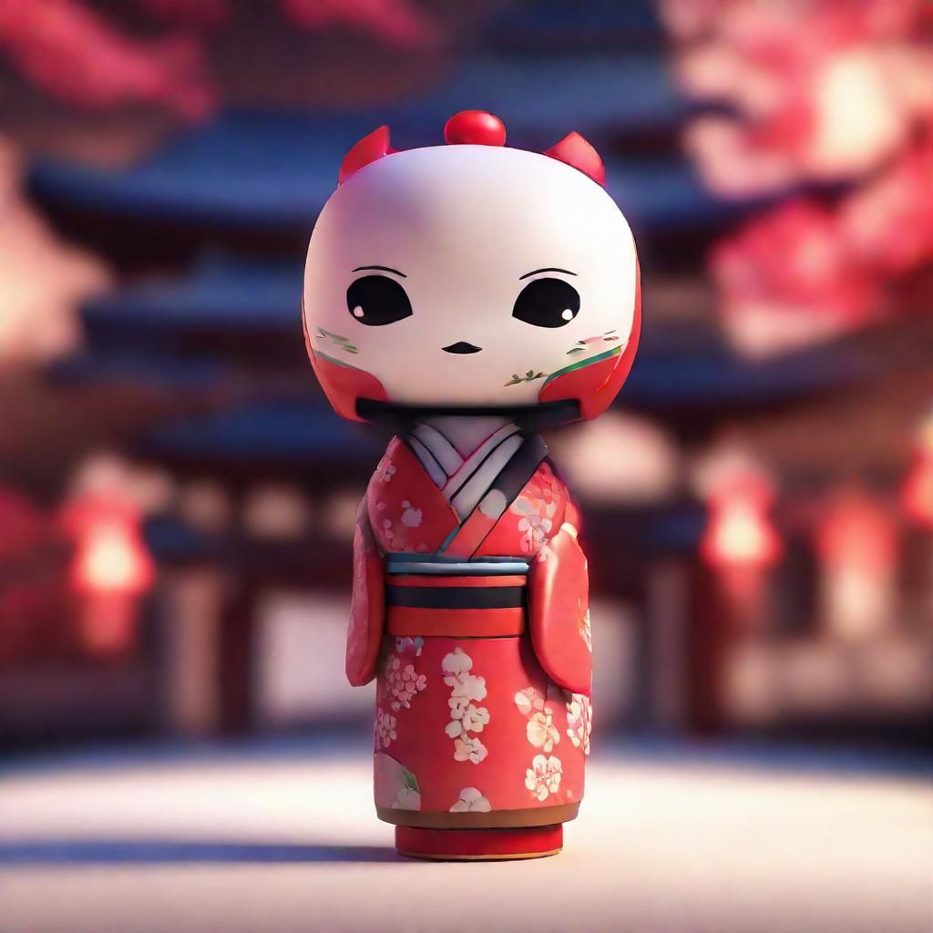 Stylish Kokeshi Doll in Traditional Japanese Attire
