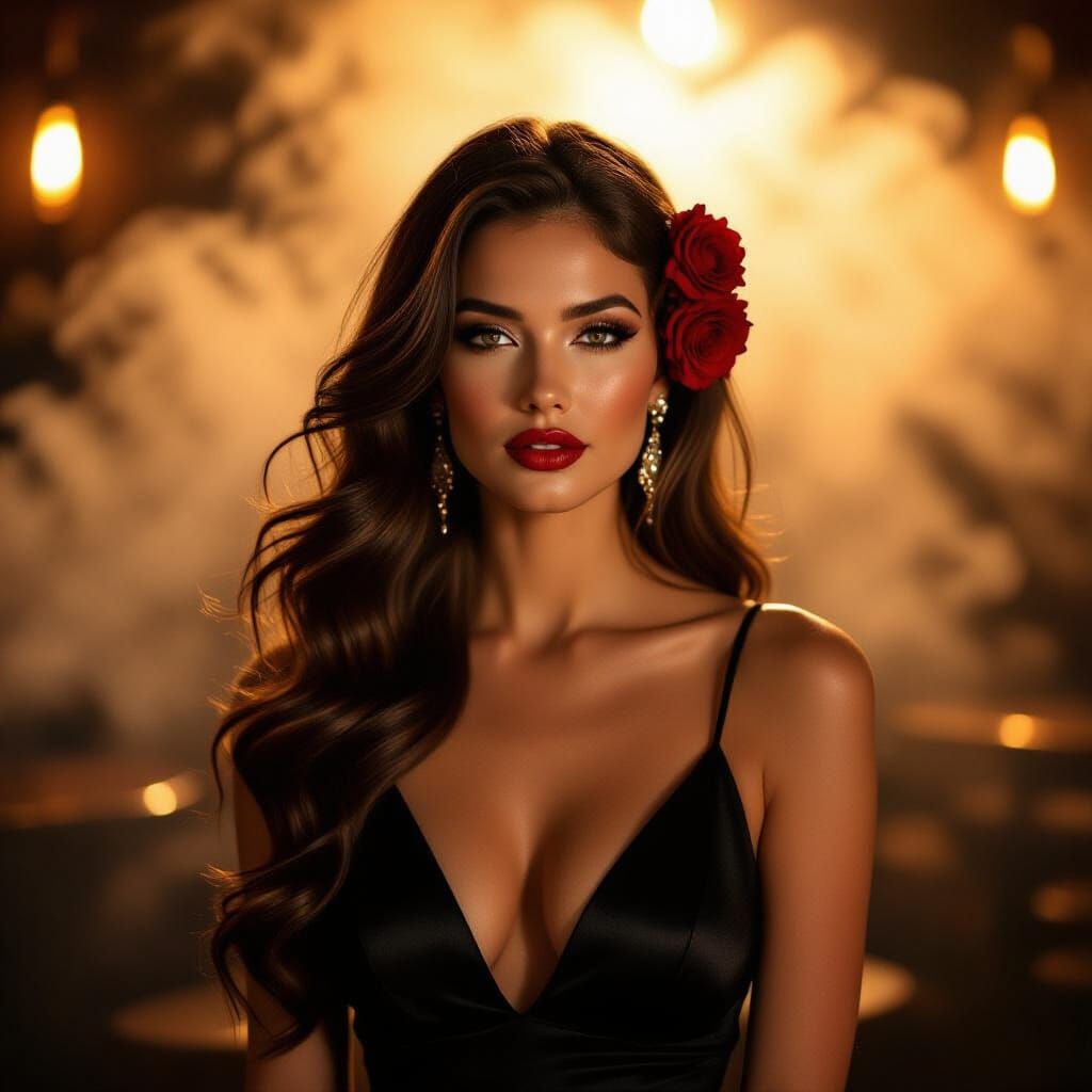 Elegant Woman in Jazz Club: Analog Film Portrait