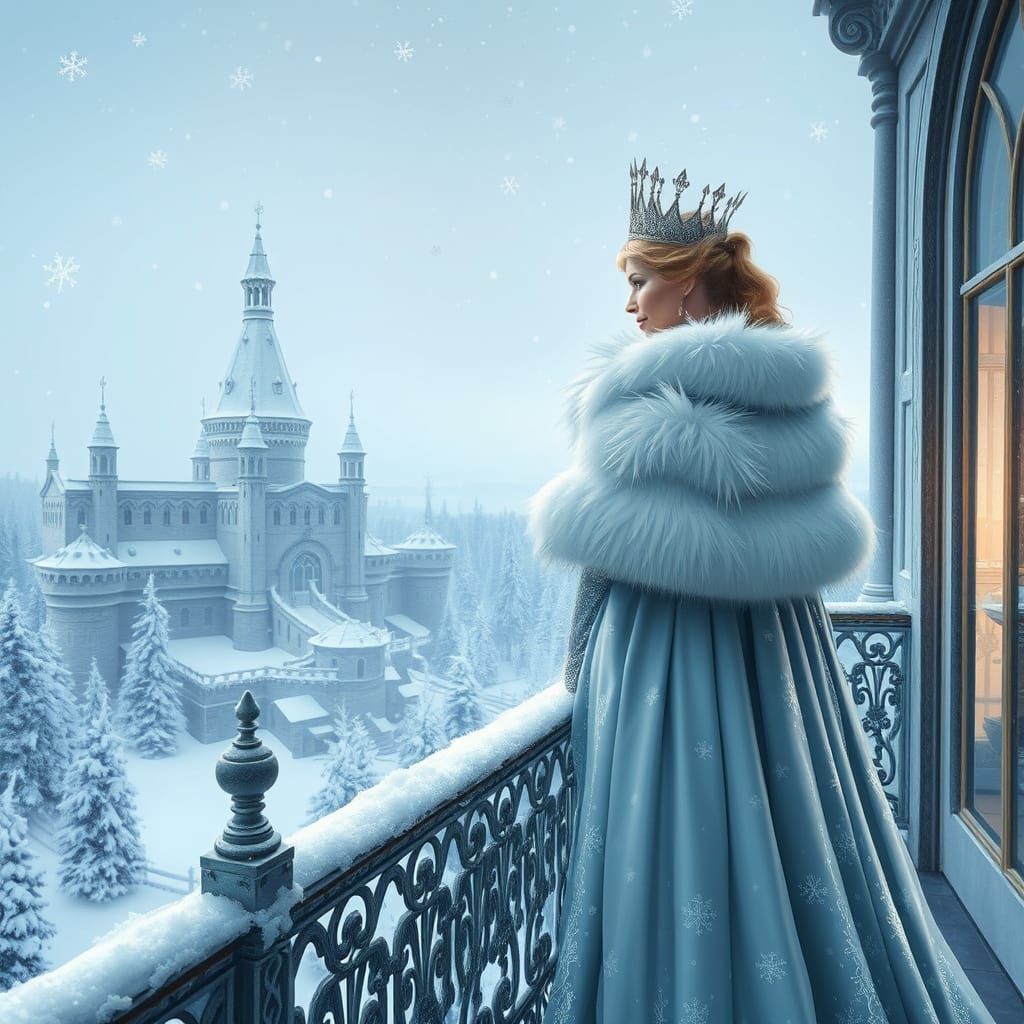 Regal Queen in Winter Wonderland Scene, Inspired by Whimsica...