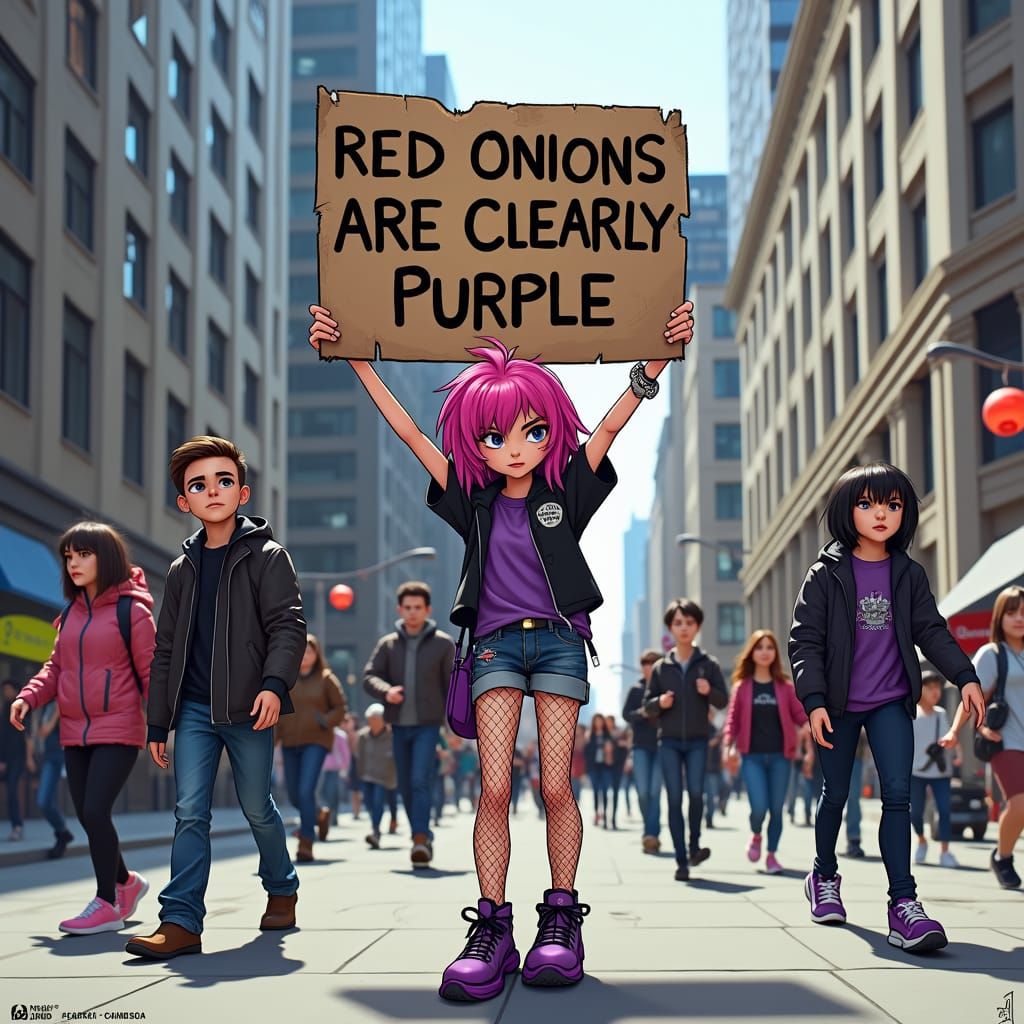 Confident Emo Girl Defies City Streets with Outrageous Sign