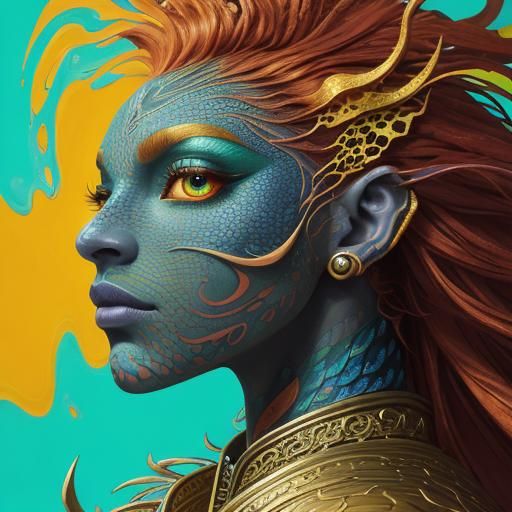 Dynamic Dragon Goddess in Vibrant Abstraction