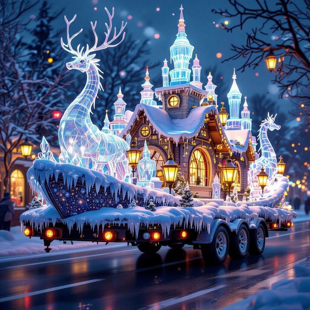 Fantastical Winter Parade Float on Gooseneck Trailer
