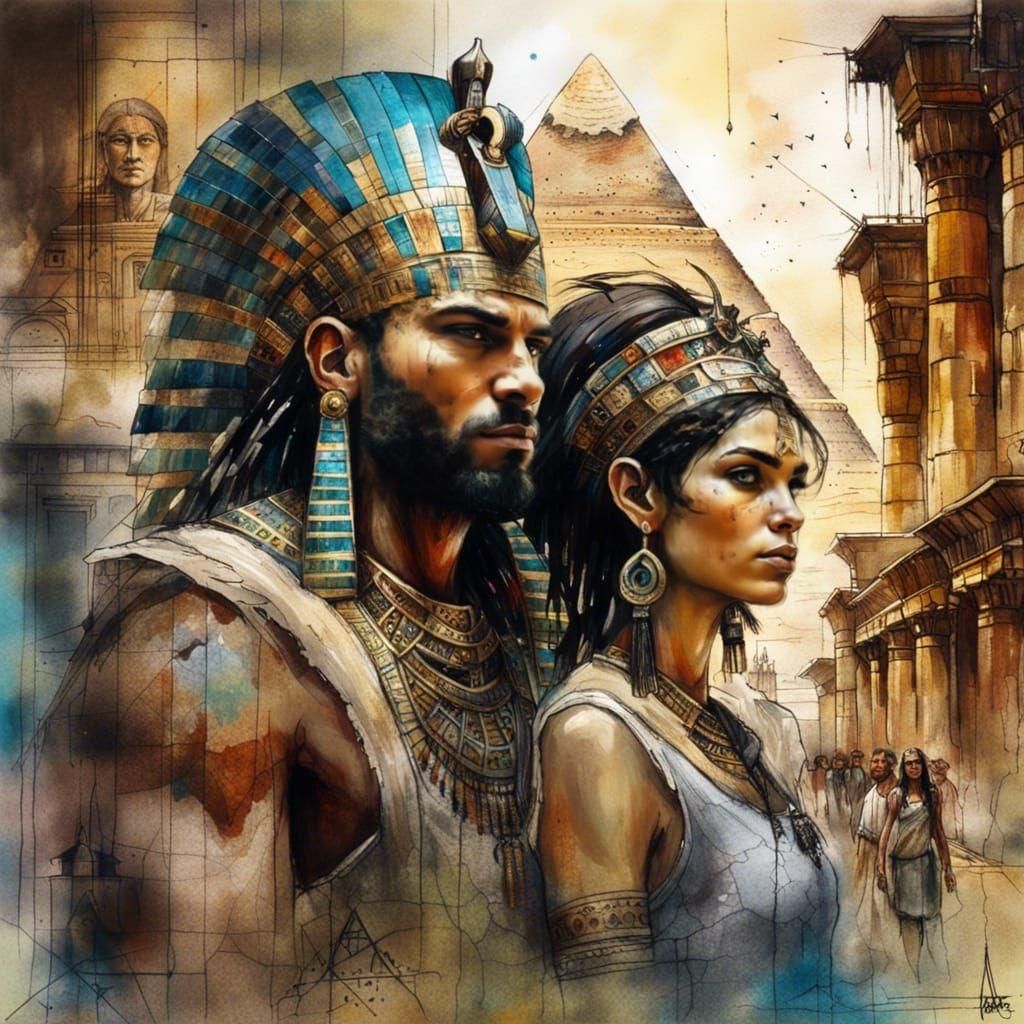 Portret of a Ornate Egyptian king and queen,
