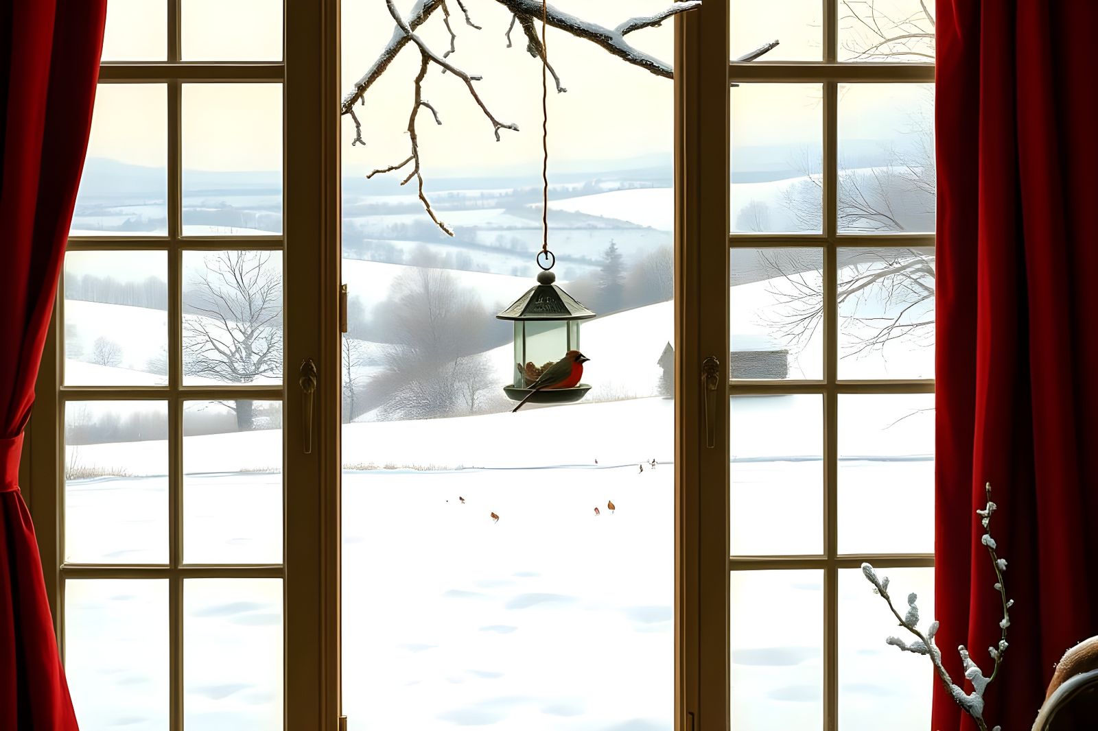 Snowy Backyard Scene in Oil Painting Style