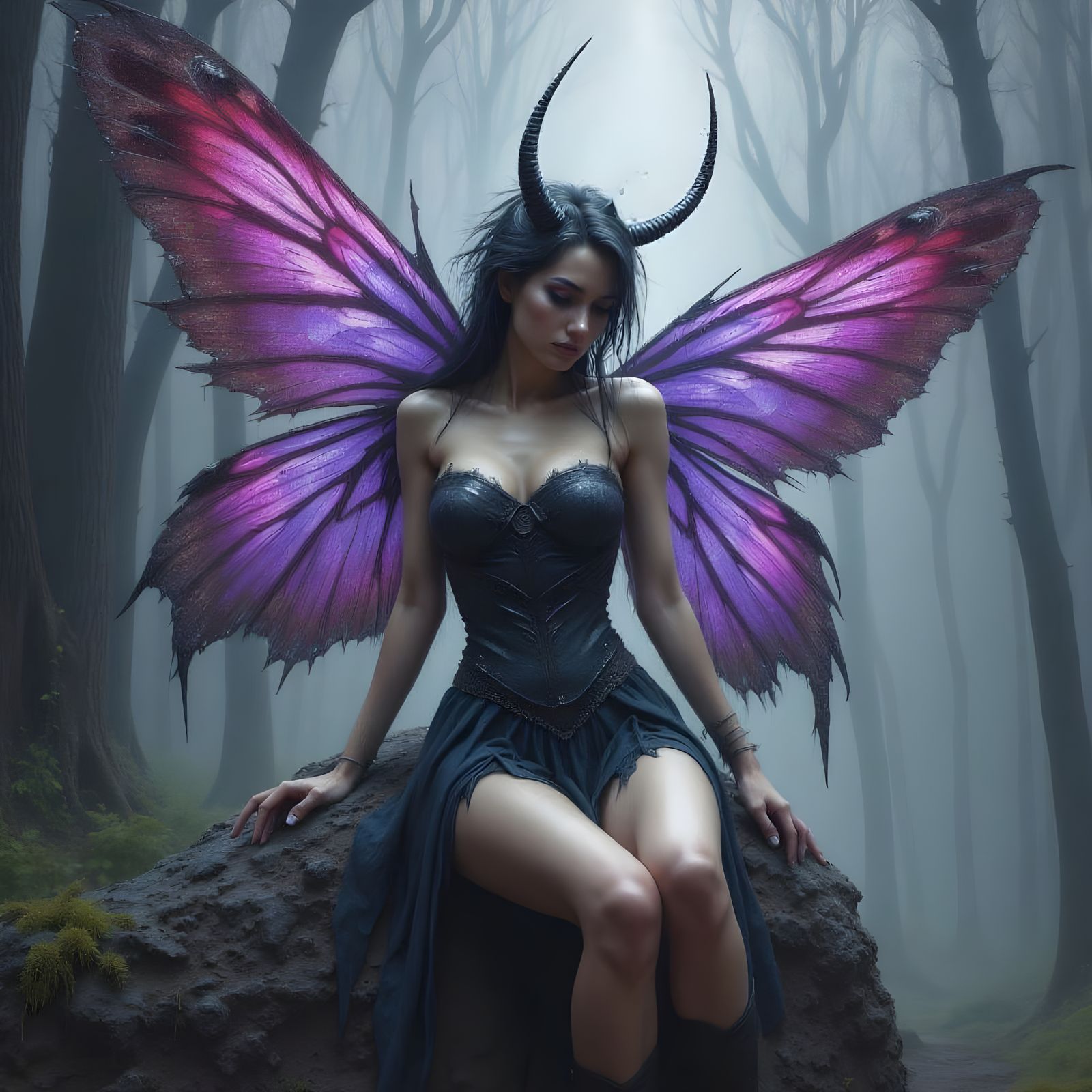 Malevolent Fairy with Iridescent Wings in Gritty Fantasy
