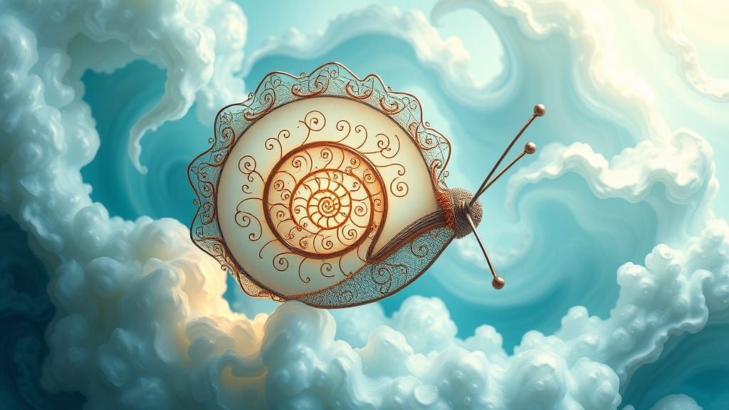 Glowing Snail Shell Wire Sculpture in Digital Art Style