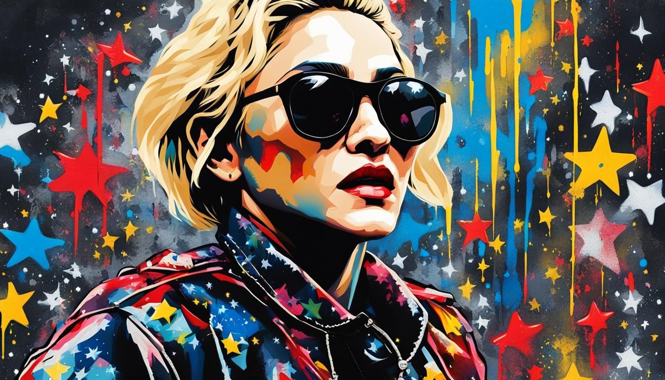 Madonna in Matador Jacket Under Starry Night Sky