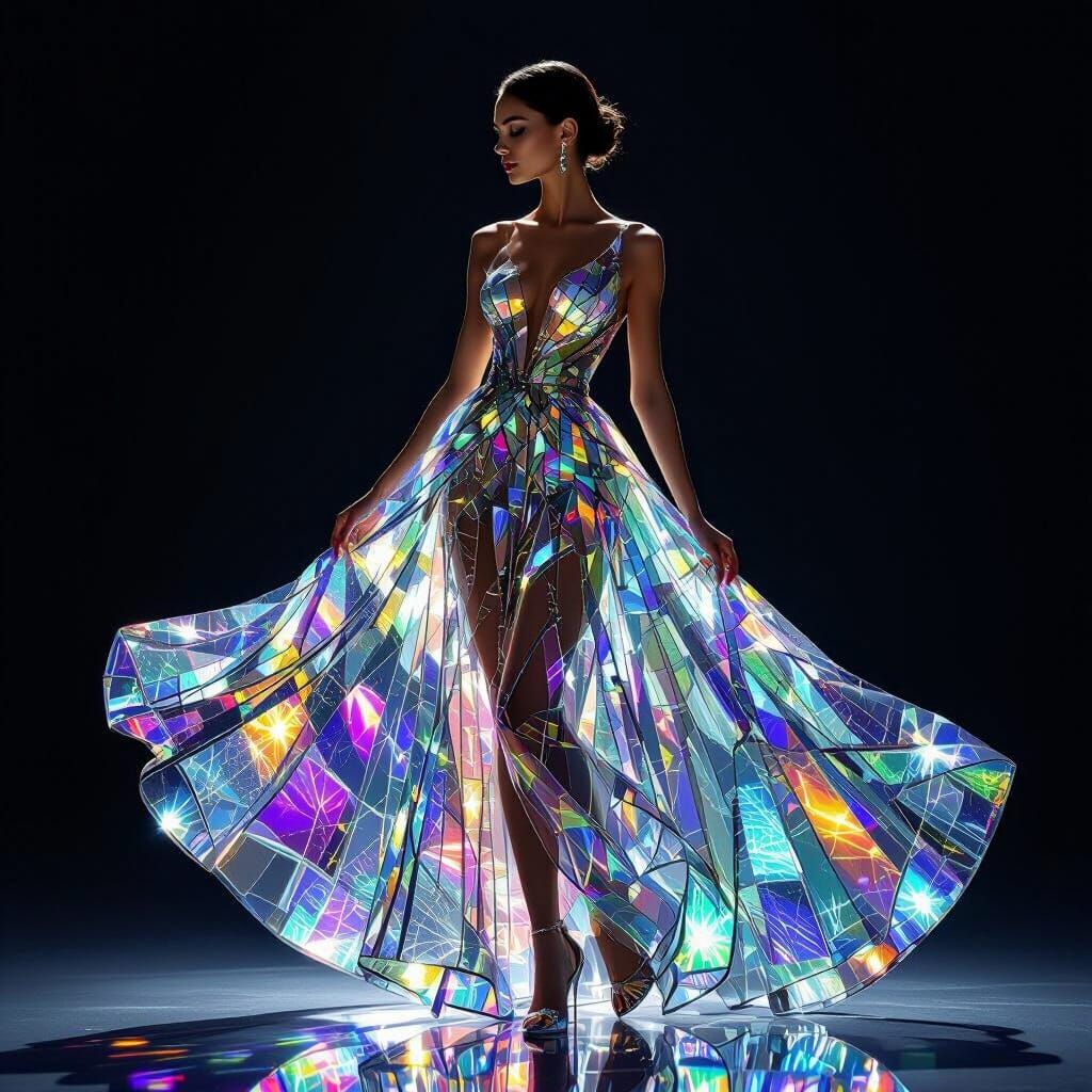 Glass Dress Elegance: Hyperrealistic Digital Art