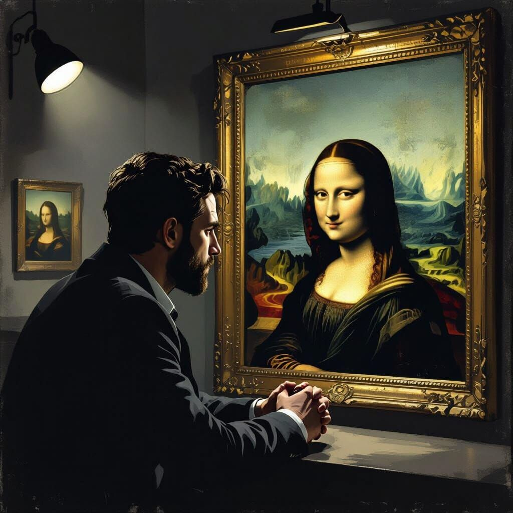 Interrogation at the Louvre: Man Questions Mona Lisa