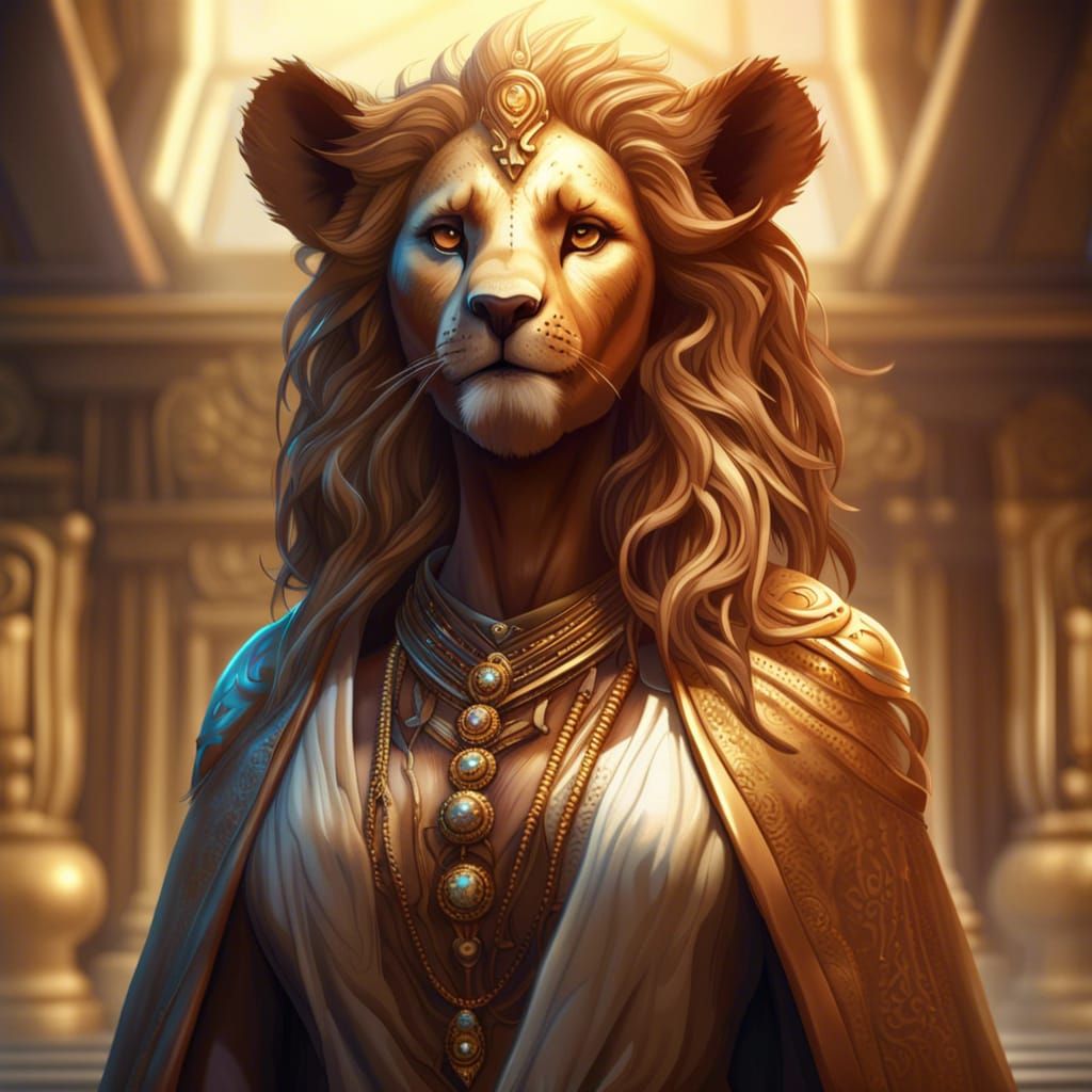 A female anthropomorphic lion priestess...