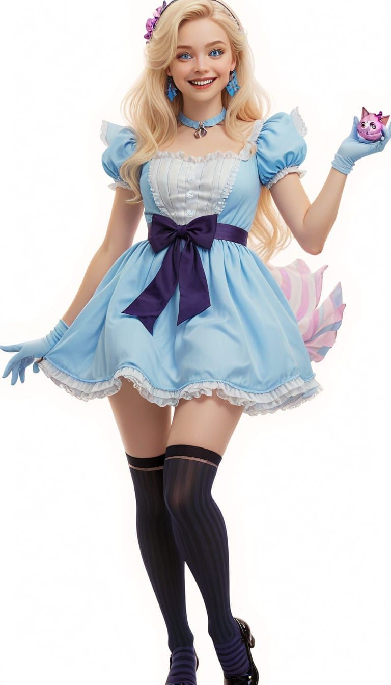 Surreal Western Goddess Entranced by Whimsical Cheshire Cat