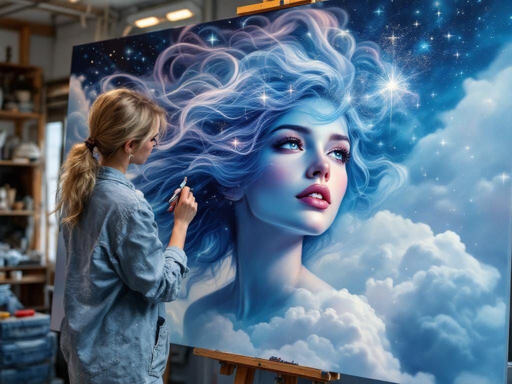 Ethereal Airbrush Portrait of Woman with Flowing Hair