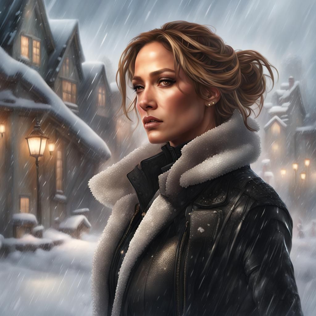 Digital Art Portrait of Jennifer Lopez in Snowy Windermere L...