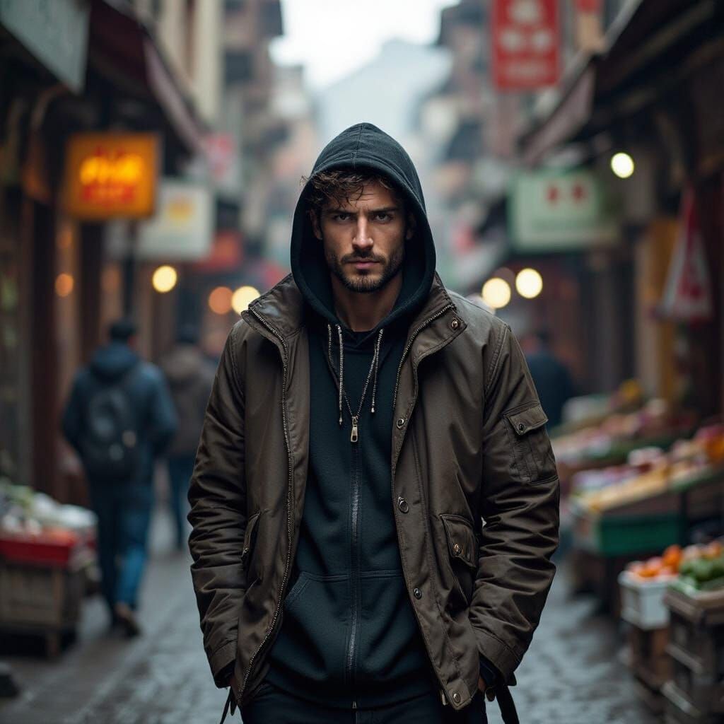 Man Emerges From Dark Alleyway in Dramatic Digital Painting