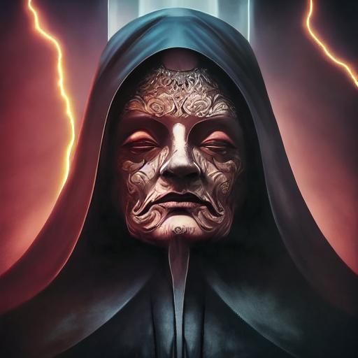 Surreal digital art inspired by Zdzisław Beksiński's eerie dark surrealism, depicting the Emperor harnessing the dark si...