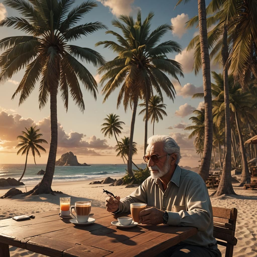 Elegant Sunset Oasis Scene in Detailed Matte Painting