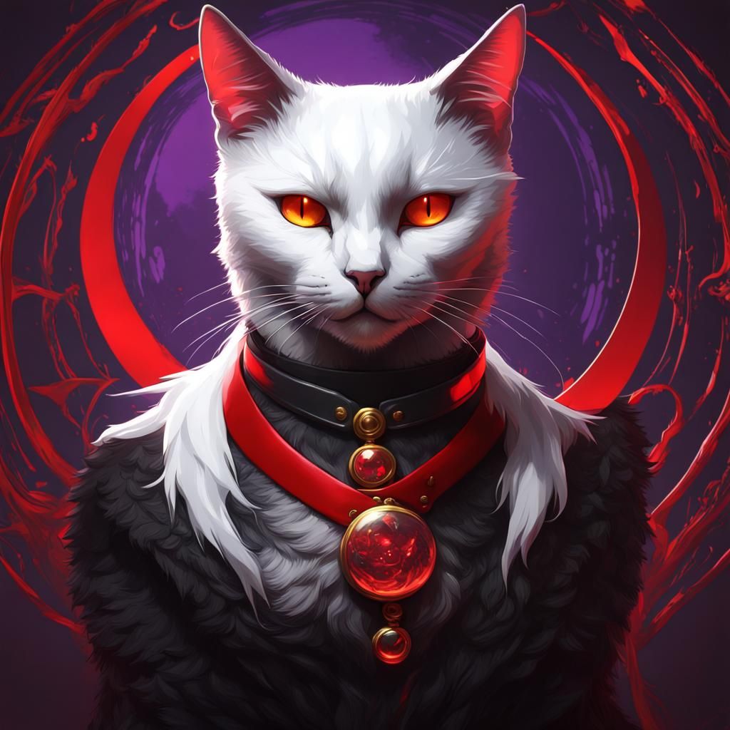 Surreal Dark Fantasy Portrait of Symmetrical Felines in Harm...