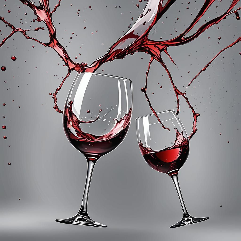 Stylish Wine Glass Tipping Over in Heavy Line Art
