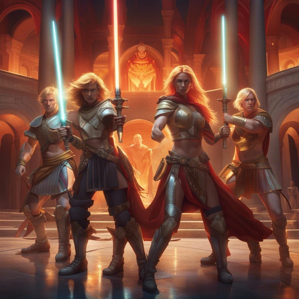 Retro-Futuristic Warriors Engage in Epic Battle Under Vibran...