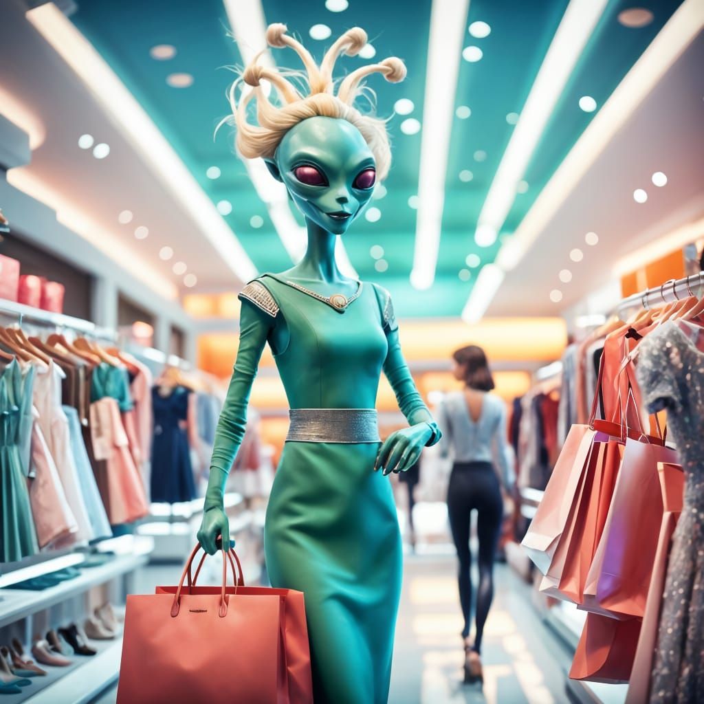 Whimsical Inter species Fashionistas in an Upscale Boutique