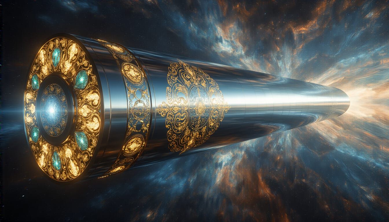 Massive Starship Design with Klimt-Inspired Cosmic Art