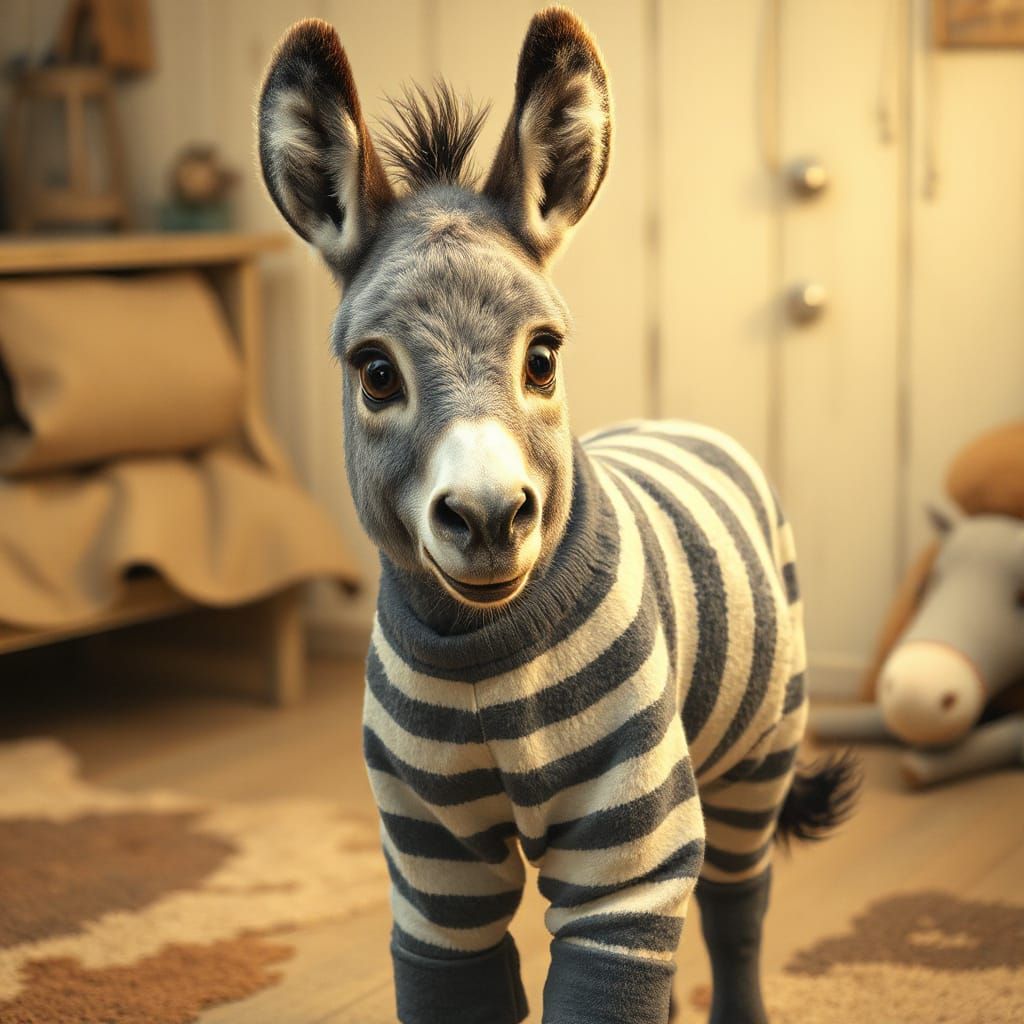 Whimsical Donkey in Striped Pyjamas