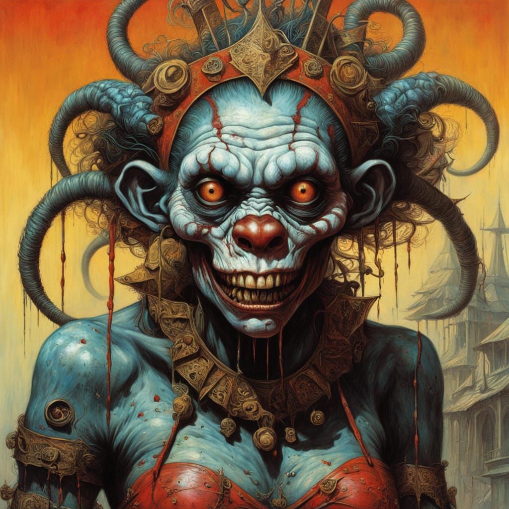 Grotesque Beauty Queen in Vibrant Carnival Chaos