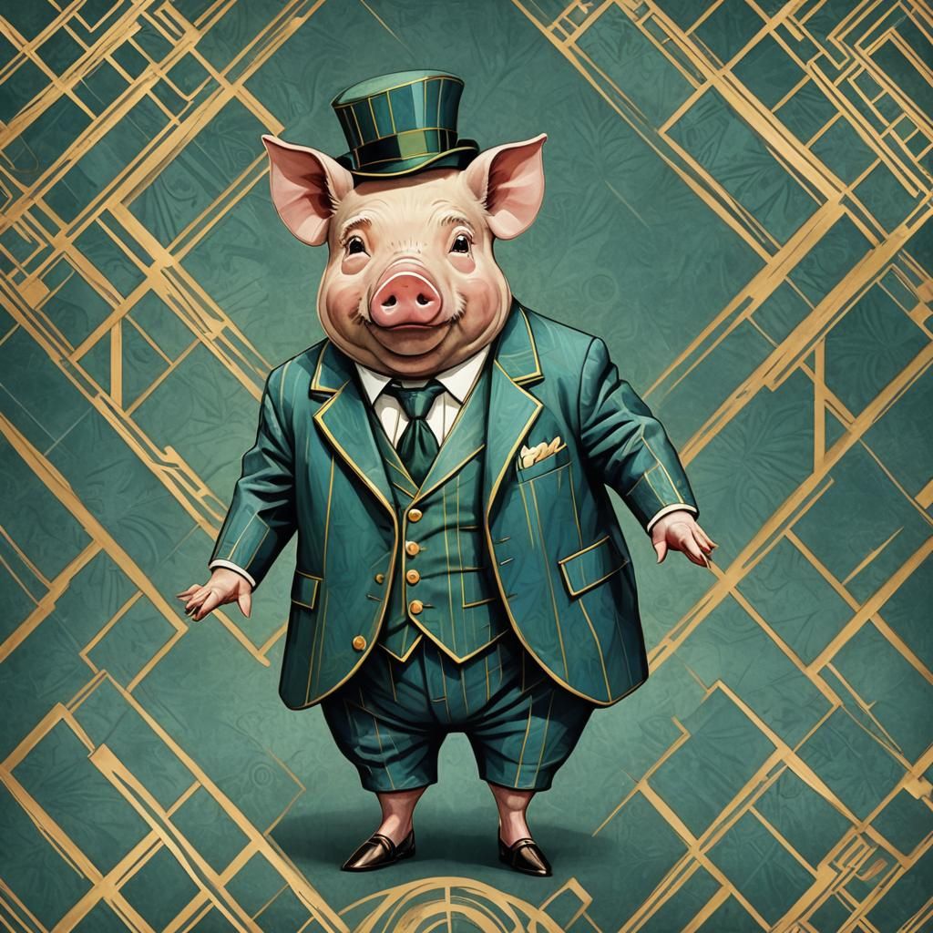 Zoot Suited Pig in Art Deco Style