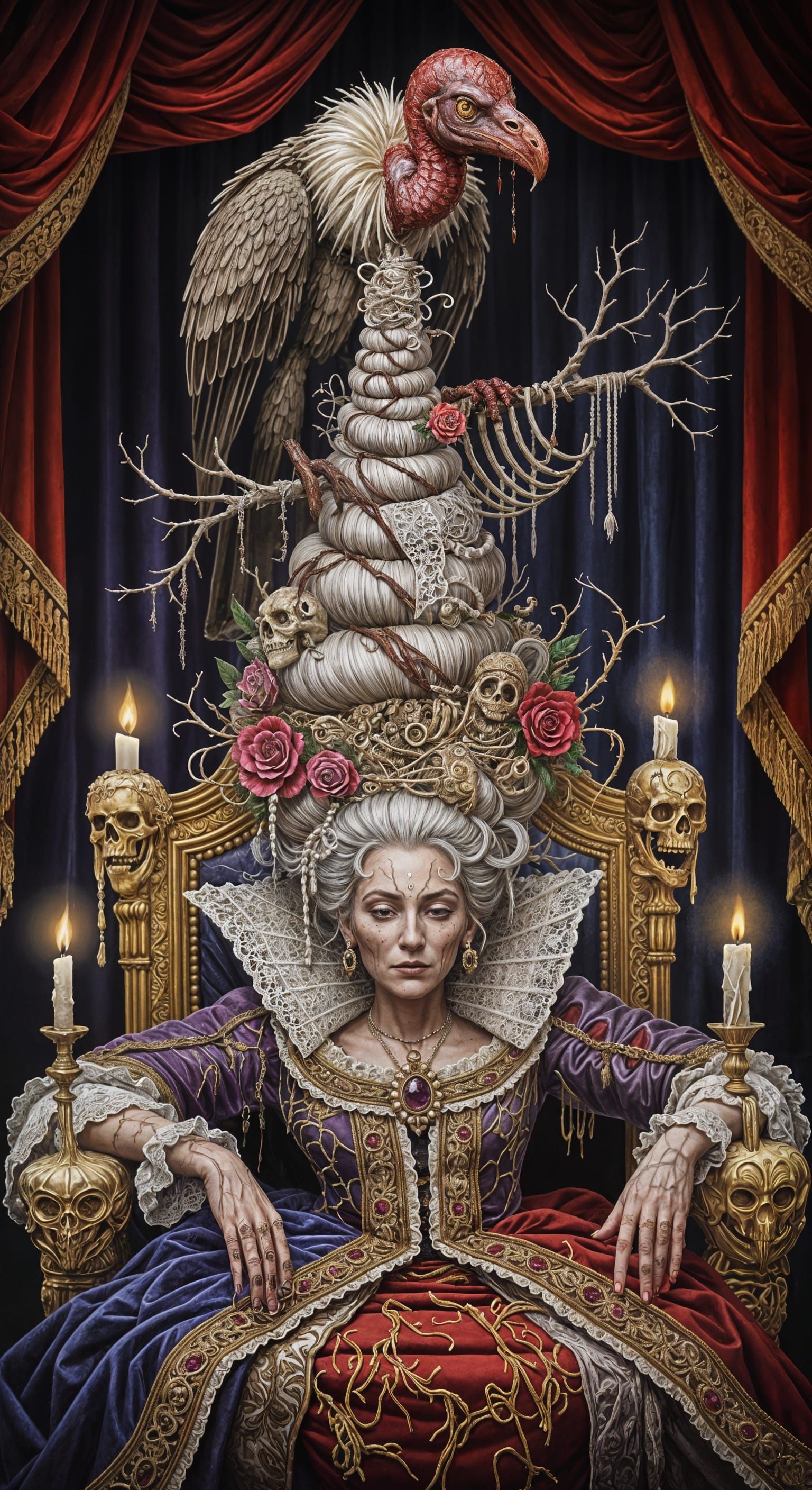 Regal Vulture Queen in Baroque Gothic Horror Style
