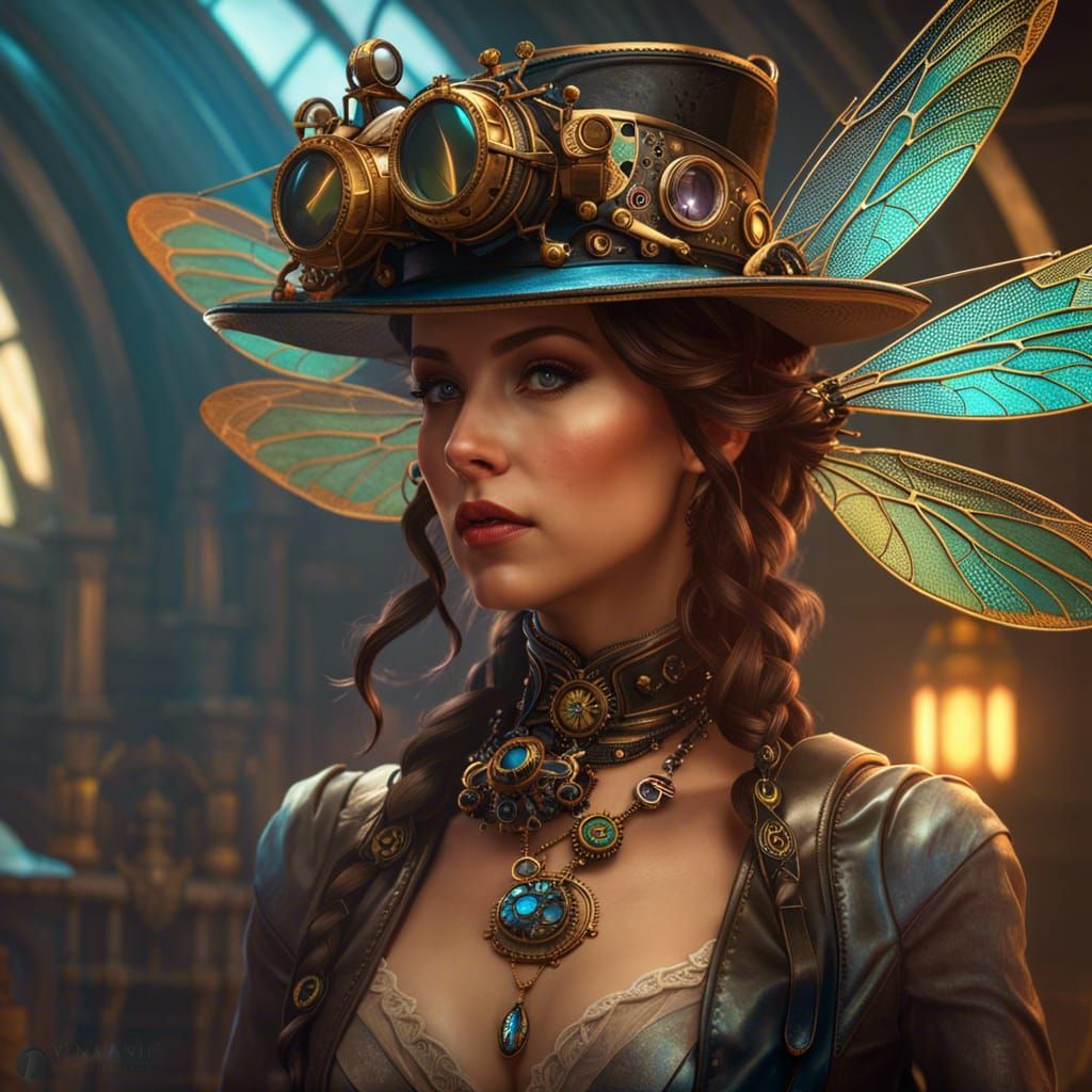 Steampunk Dragonfly Necklace in Vibrant Colors