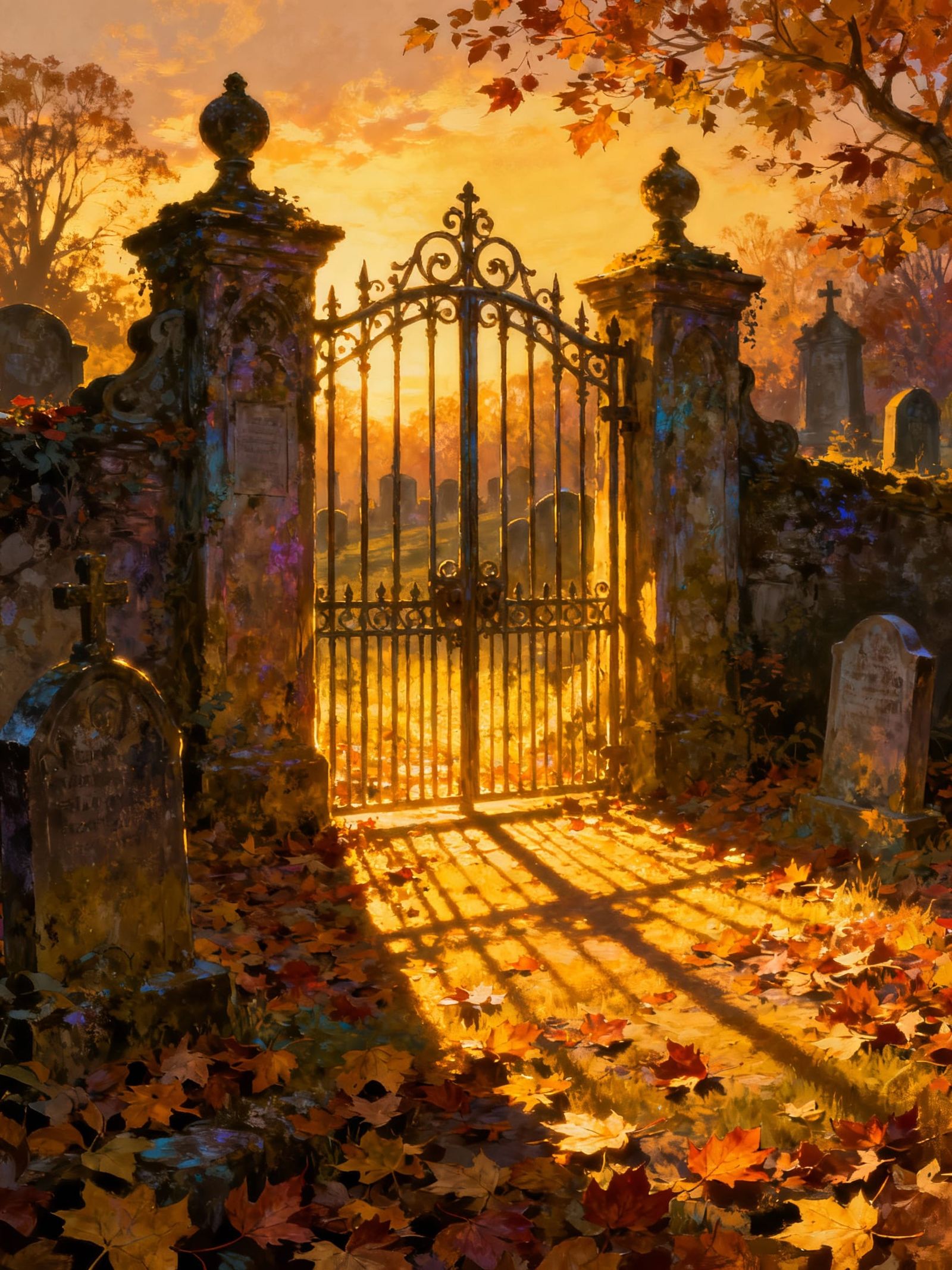 Autumn Graveyard Gate at Golden Hour