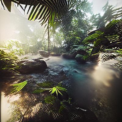 Vibrant Tropical Rainforest in Watercolor Style