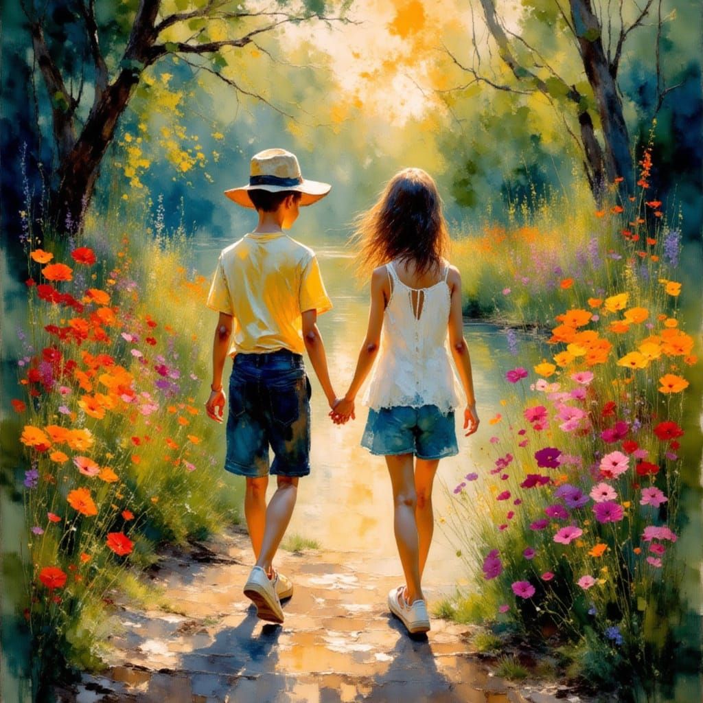 Impressionistic Riverbank Romance with Sparklers