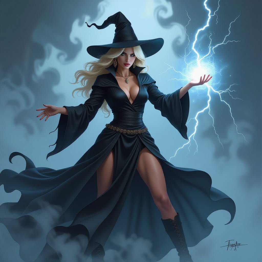 Dark Fantasy Witch Casting Lightning Spell