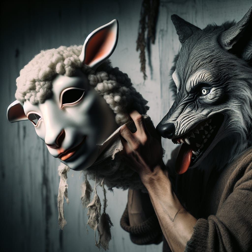 Wolf Exposes Sheep's Mask, Unsettling and Creepy Scene