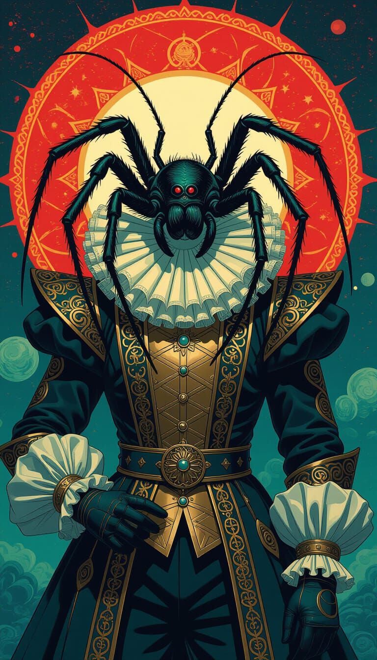 Renaissance Spider Professor in Cosmic Dreamscape