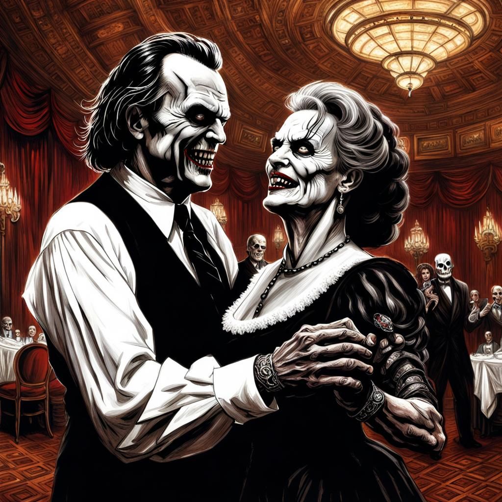 Man Dances with Mysterious Woman in Haunted Hotel Ballroom