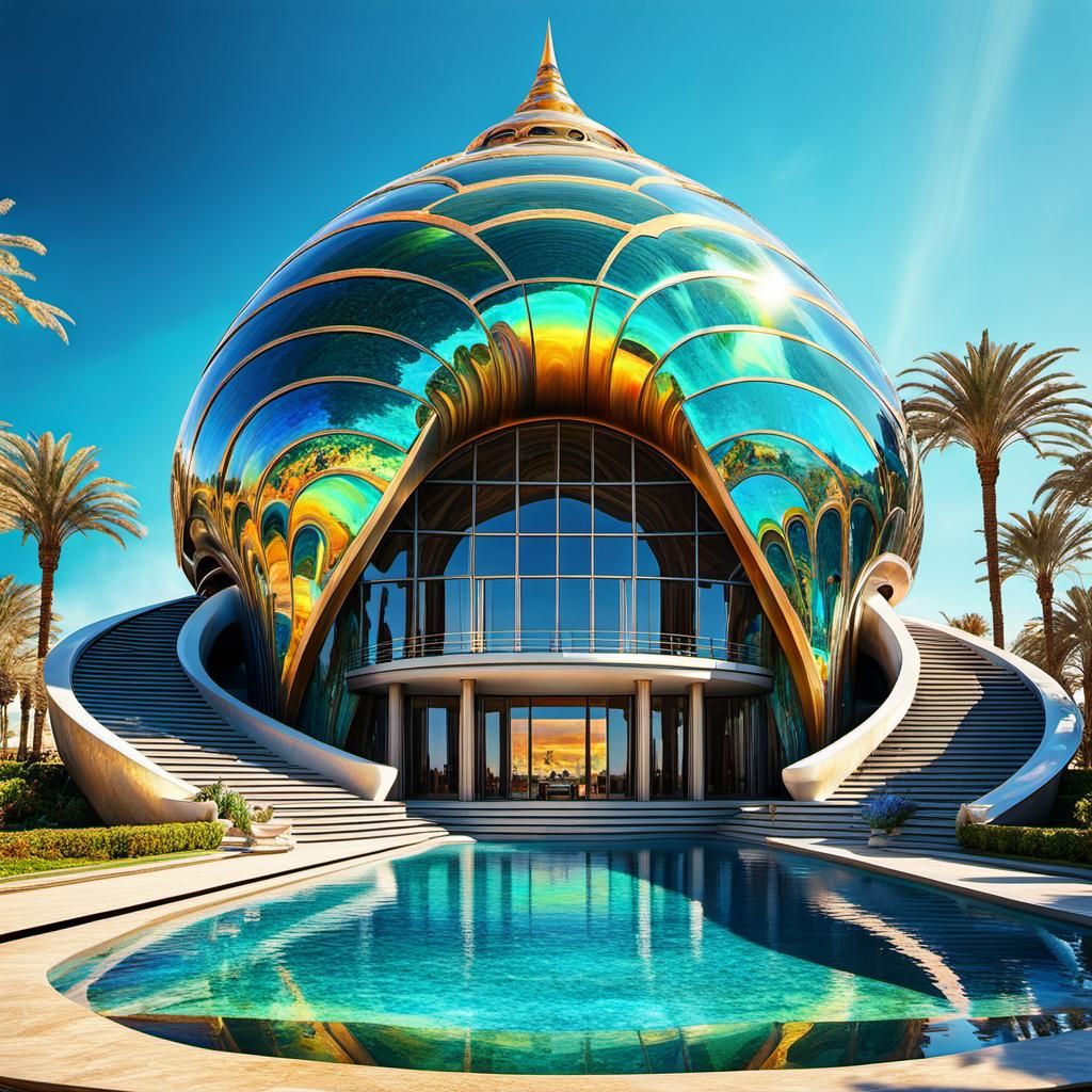 Epic Futuristic Pharaoh Schnail House in Babylonian Splendor