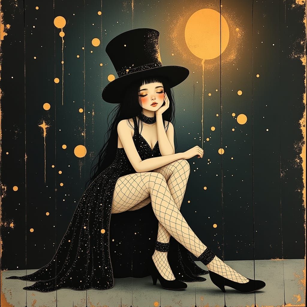 Mystical Emo Girl in Baroque-Inspired Setting with Sequins a...