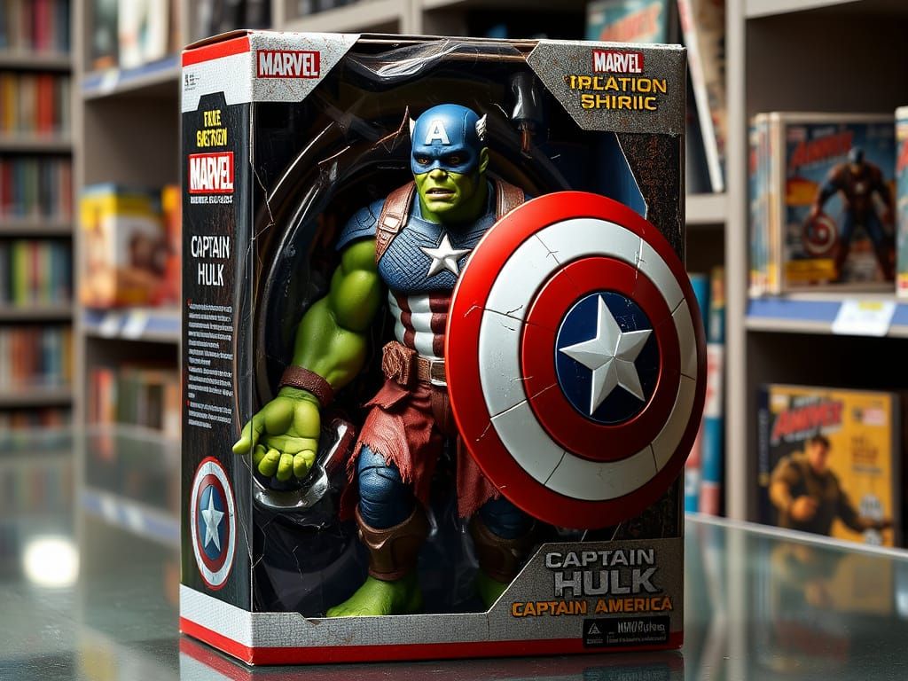 Hyperrealistic Action Figure of Captain Hulk in Comic Store