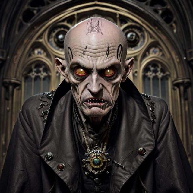 Steampunk Vampire Lord in Gothic Cathedral