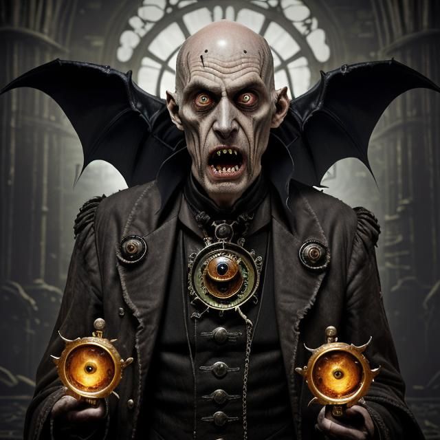 Steampunk Vampire Lord in Gothic Cathedral