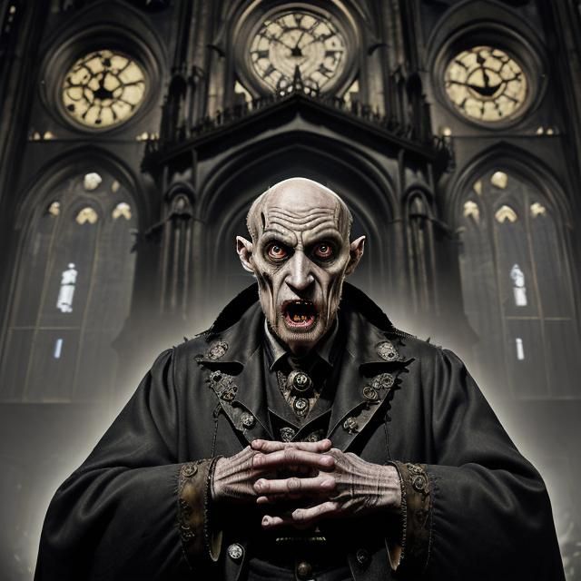 Steampunk Vampire Lord in Gothic Cathedral
