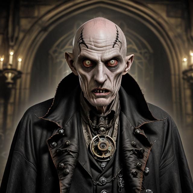 Steampunk Vampire Lord in Gothic Cathedral