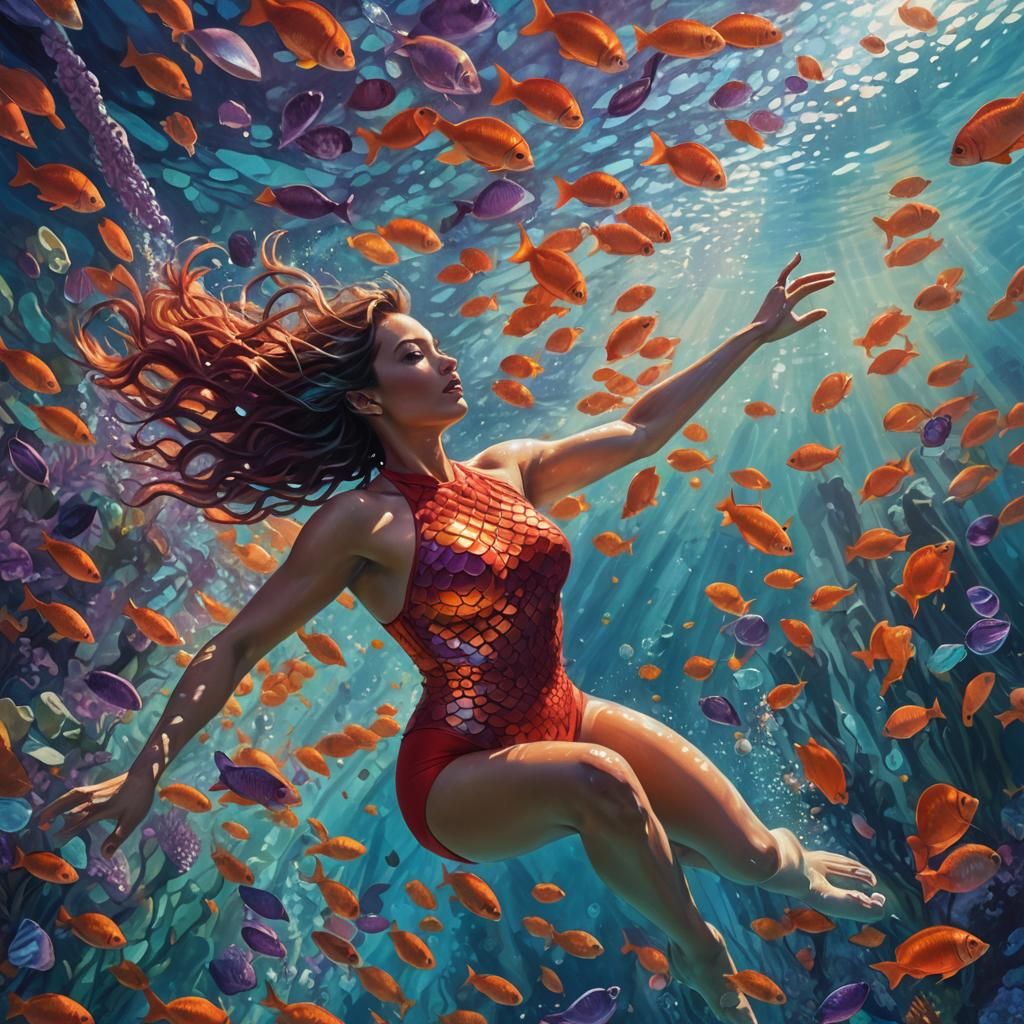 Hyper-Realistic Woman Dives into Turquoise Water in a Vibran...
